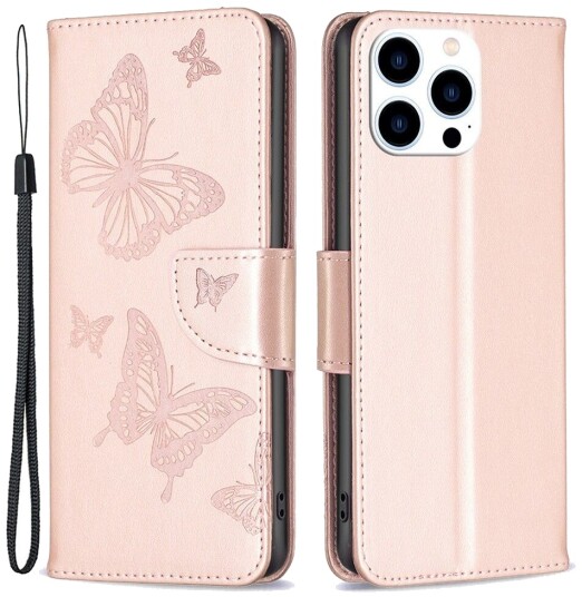 Trolsk Lommebokdeksel Sommerfugler (iPhone 16 Pro) Roségull
