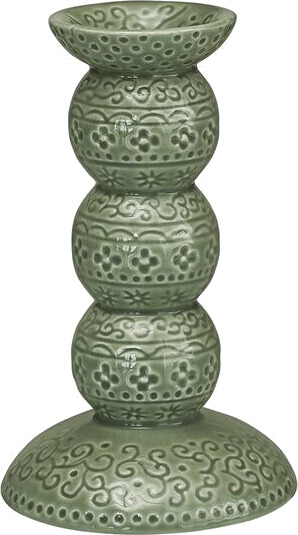Cultdesign Orient Antik Lysestake 14 cm Grønn med Relieffmønster