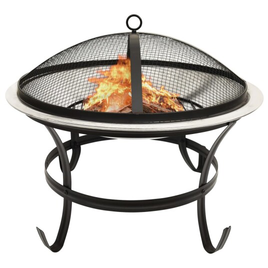 vidaXL 2 i 1 Bålfat og grill med ildrake 56x56x49 cm rustfritt stål
