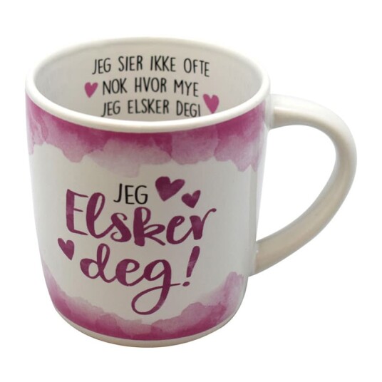 Jeg Elsker Deg Hvitt og Rosa Krus med Tekst Jeg Elsker Deg Hvitt og Rosa Krus med Tekst