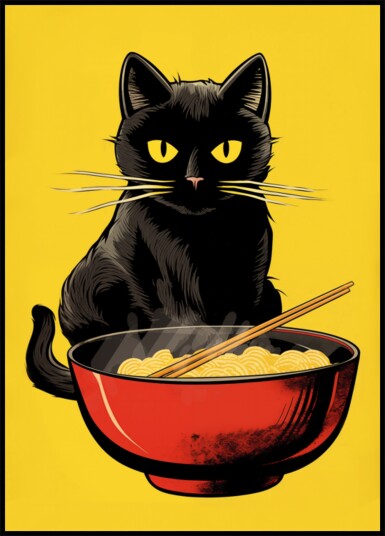 Black Cat Ramen Bowl Plakat / 30x40