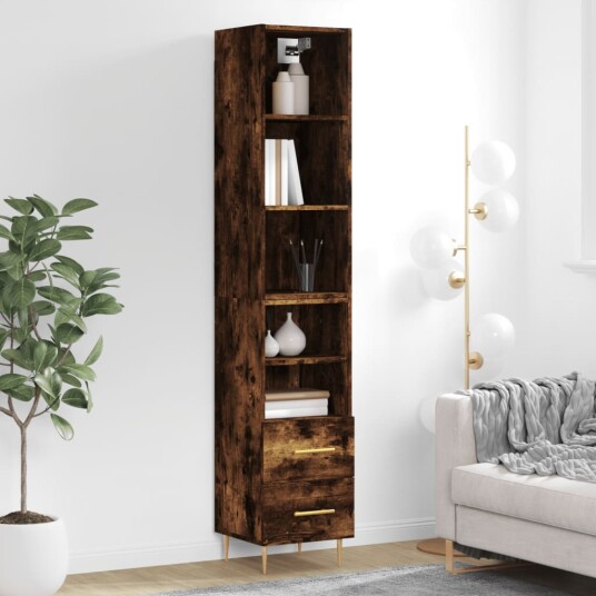 vidaXL Highboard røkt eik 34,5x34x180 cm konstruert tre 8720845931216