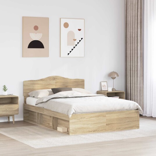 Sengestamme med hodegjerde Sonoma eik 150 x 200 cm Massiv furu Sengestamme med hodegjerde Sonoma eik 150 x 200 cm Massiv furu
