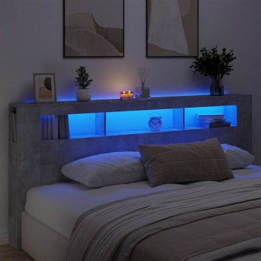 Sengegavl med LED betonggrå 220x18,5x103,5 cm konstruert tre 8721012259591 Sengegavl med LED betonggrå 220x18,5x103,5 cm konstruert tre 8721012259591