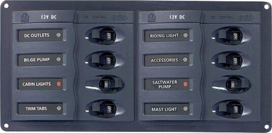 BEP Strømpanel, 8 kontakter & automatsikringer, LED-indikator, 12V, 115 x 239 x.65 mm BEP Strømpanel, 8 kontakter & automatsikringer, LED-indikator, 12V, 115 x 239 x.65 mm