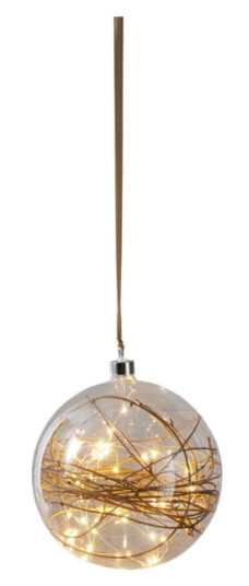 Star Trading - Glow julekule med lys og kvist i glass 20 cm klar