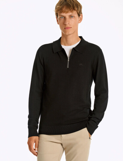 Lindbergh Ecovero L/S Zip Polo - Black - M Lindbergh Ecovero L/S Zip Polo - Black - M