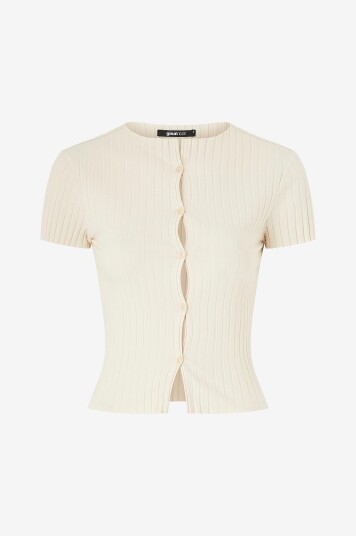 Gina Tricot Topp Rib Button Beige