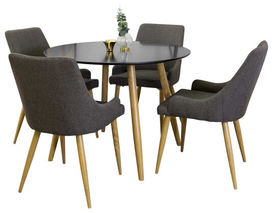 Venture Design Plaza & Plaza spisegruppe Svart/grå 4 st stoler & bord 100 cm