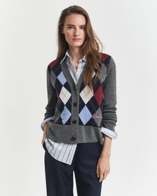 Gant Argyle V hals cardigan CHARCOAL MELANGE M