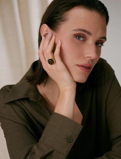 Syster P Octagon Ring Gold   Brown   8