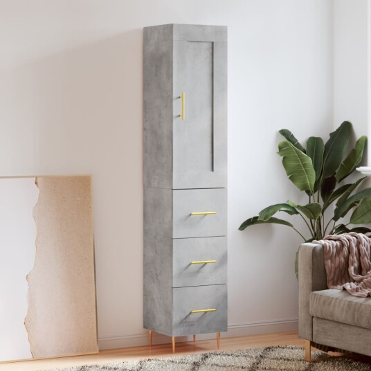 vidaXL Highboard betonggrå 34,5x34x180 cm konstruert tre 8720845496111