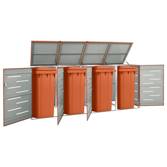 vidaXL Søppeldunkskur firedobbelt 276,5x77,5x115,5 rustfritt stål