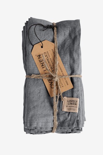 Lovely Linen   Serviett Misty 4 pk i vasket lin   Grå