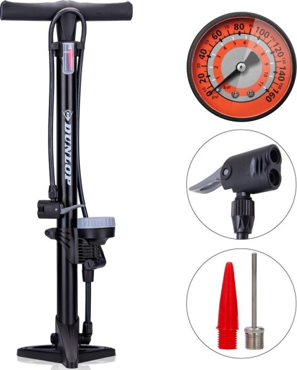 Dunlop gulvpumpe med manometer, 61 cm, svart Dunlop gulvpumpe med manometer, 61 cm, svart