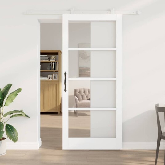 vidaXL Skyvedør med hardware sett 'ORKDAL'Hvit Solid Tre & Glass