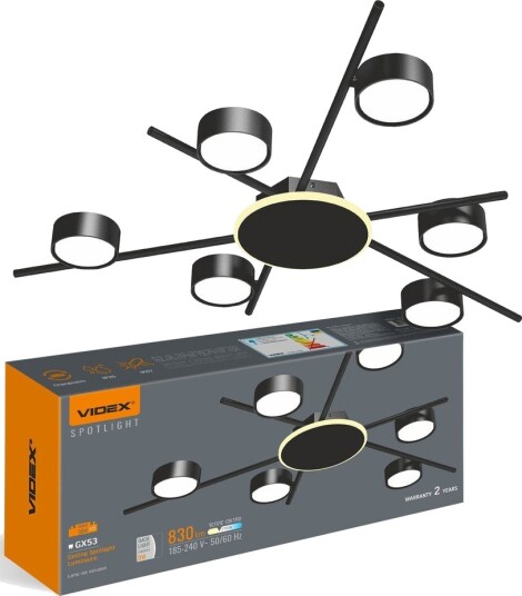 6x GX53 taklampe med backlight 9W   Sort 2700K 830lm IP20 uten lyskilde til GX53 sokkel   Kulør : Varm