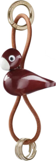 Kay Bojesen Fugl Nøglering Guldtonet Metal Med Naturlæder Bordeaux   Burgundy   4.5 CM