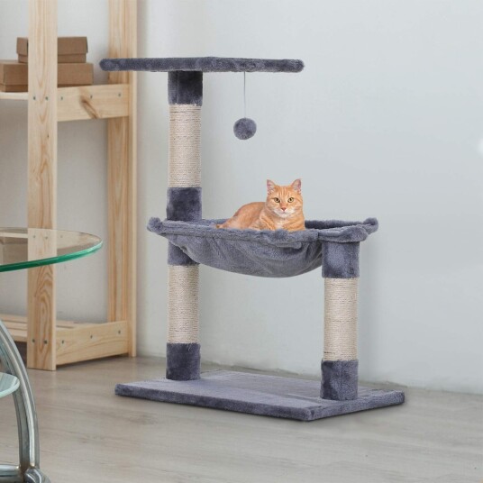 Grått Klatretre For Katt Med Sisal Og Hengekøye