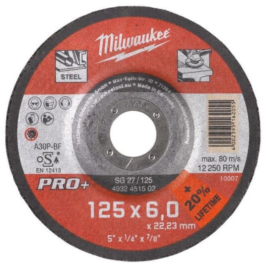 Milwaukee SG 27 PRO+ Kappeskive 125 mm for mykt stål og ulegert verktøystål