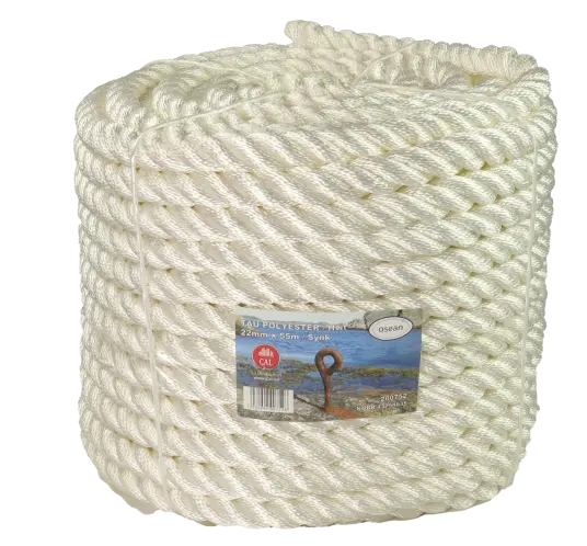 Tau Polyester - Hvit - 22 mm - 55m - Kveil