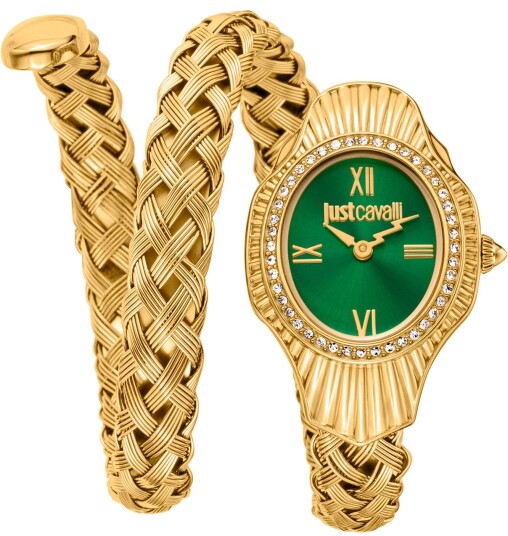 Just Cavalli Dameklokke JC1L305M0035 Signature Snake Grønn/Gulltonet Just Cavalli Dameklokke JC1L305M0035 Signature Snake Grønn/Gulltonet