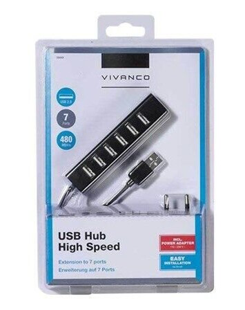 Vivanco - hub - 7 ports USB-hub - 7 porter - Svart