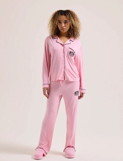 Juicy Couture Juicy Dog Crest Jersey Shirt And Pyjama Pant Set   Pink   L