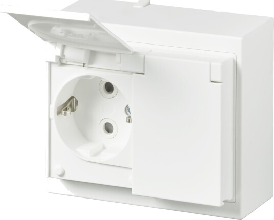 Abb Stikkontakt 302Esw-884 1-Veis, Hvit, Lokk, Overflatemontert