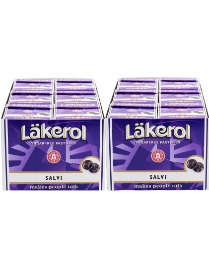 48 stk Läkerol Sugarfree Salvi / Sukkerfrie Pastiller med Salvi smak Hel Eske 1200 gram