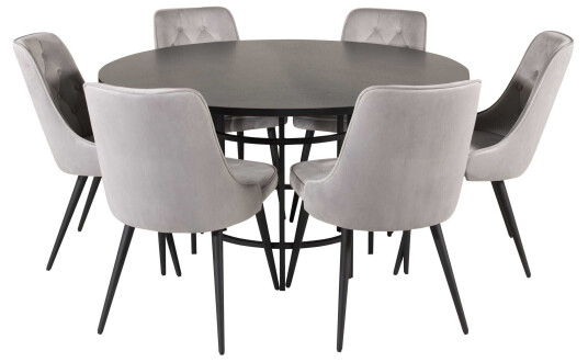 Venture Design Copenhagen & Velvet spisegruppe Svart/svart 6 st stoler & bord 140 cm