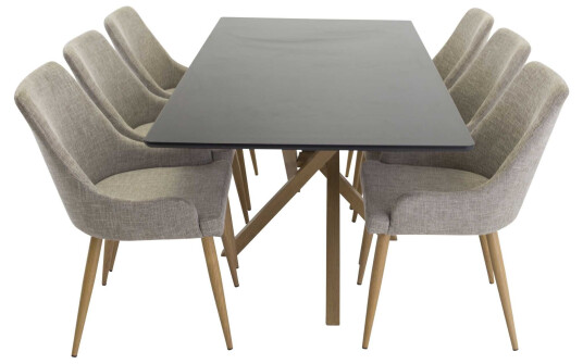 Venture Design Piazza & Plaza spisegruppe Svart/grå 6 st stoler & bord 180 x 90 cm