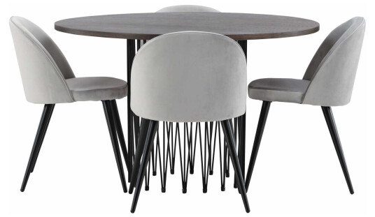 Venture Design Stone round & Velvet spisegruppe Grå/mokka 4 stoler & bord 120 cm