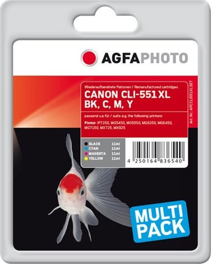 Agfaphoto Multi Pack - 4-Pack - 11 Ml - Svart, Gul, Cyan, Magenta - Kompatibel - Blekkpatron (Alternativ For: Canon 6443B001, Canon 6444B001, Canon 6445B001, Canon 6446B001, Canon Cli-551Bk Xl, Canon Cli-551C Xl, Canon Cli-551M Xl, Canon Cli-551Y Xl
