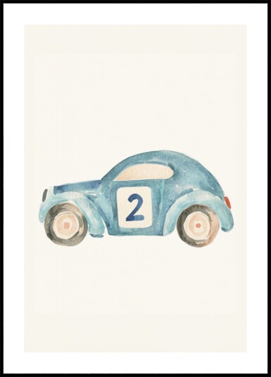 Cute Blue Race Car Plakat / 30x40 Cute Blue Race Car Plakat / 30x40