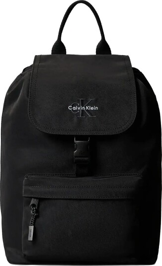 Calvin Klein Solid Flap Monologo Backpack   Black   ONE SIZE