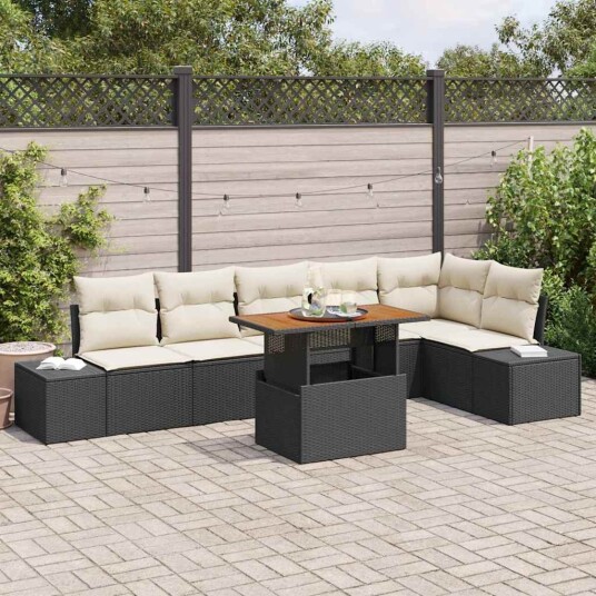 vidaXL Hagesofa Set 7 stk. Svart og krem