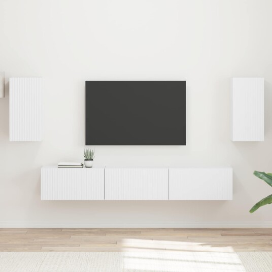 TV benksett Veggmontert 5 pcs Hvit Konstruert tre TV benksett Veggmontert 5 pcs Hvit Konstruert tre