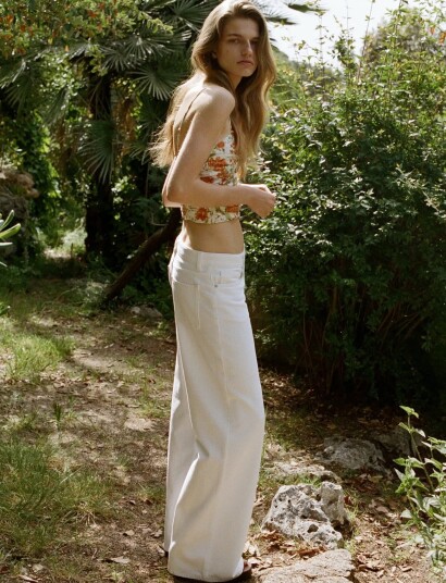 Mango Low Rise Wideleg Jeans White 34