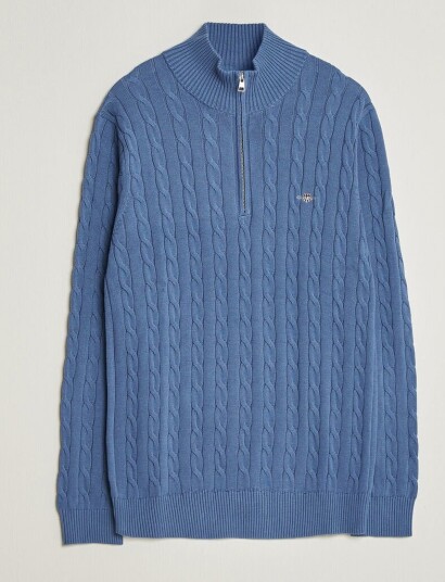 Gant Cotton Cable Half Zip Blue Horizon