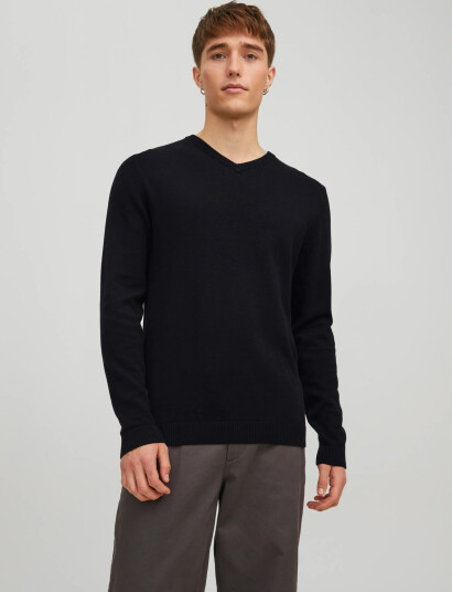 Jack & Jones Jjebasic Knit V-Neck Noos - Black - S Jack & Jones Jjebasic Knit V-Neck Noos - Black - S
