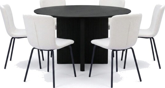 Edda spisegruppe rund 130 cm svart med 6 Katy spisestoler Svart Edda spisegruppe rund 130 cm svart med 6 Katy spisestoler Svart