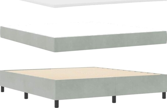 Box Spring Seng med Madrass Lysegrå 180x200 cm Fløyel Box Spring Seng med Madrass Lysegrå 180x200 cm Fløyel