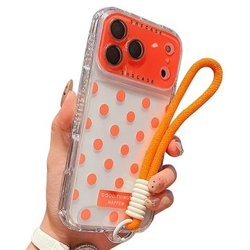 iPhone 17 Pro Max PC / TPU deksel med linsefilm og stropp   Polka Dot   Oransje