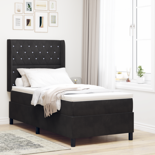 Sengebunn med madrass Svart 90x200 cm Fløyel