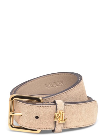 Lauren Ralph Lauren Logo Keeper Suede Belt   Beige   XS