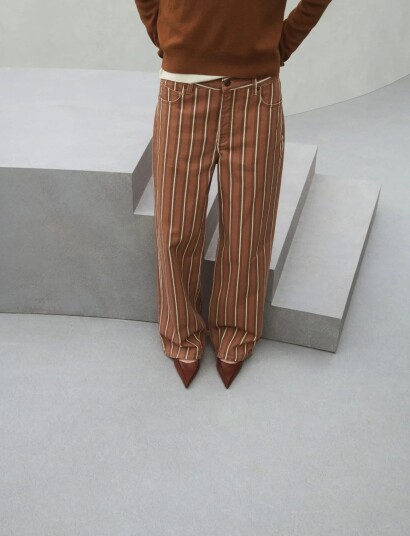 Mango Straight Striped Jeans Brown 36