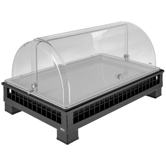 VEGA Kjøledisplay Portland melamin hvit GN 1/1; Størrelse GN 1/1 55.4x35.2x37.9 cm (LxBxH); Antrasitt/Transparent/Hvit; Rektangulær