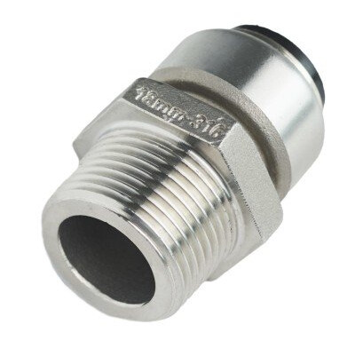 Roth overgang 18 x 3/4" nippel, push-in beslag i rustfritt stål