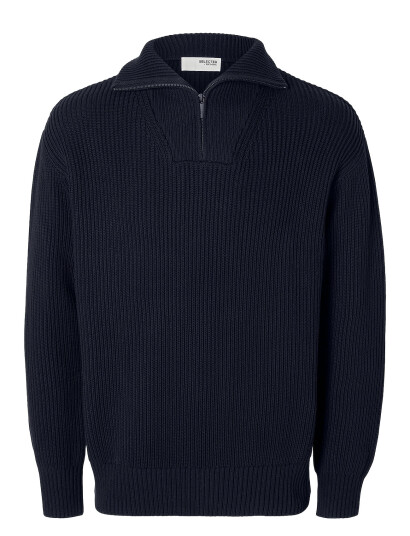 Selected Slhdry Ls Knit Relaxed Half Zip - Navy - L
